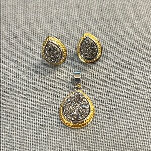 Gold and Sterling Silver Teardrop Earrings with pendant